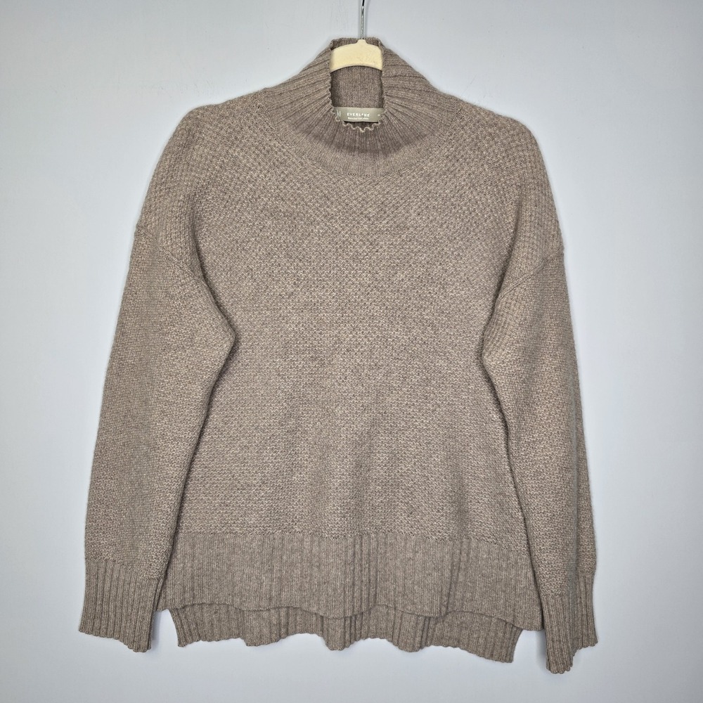 Everlane Recycled Cashmere Sweater Pullover Size M Waffle Side Mock Neck Womens - Picture 2 of 9